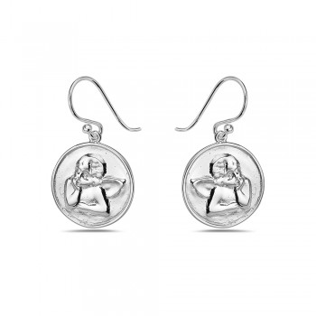 Sterling Silver EARRING DANGLE ROUND SHAPE RAPHAEL ANGEL EMBOSSED 