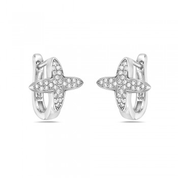 Sterling Silver EARRING CROSS SHAPE HUGGIE PAVE