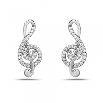 Treble Clef Iced Stud Earrings