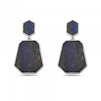 Sterling Silver EARRING DANGLE HEXAGON +OCTAGON NATURAL LAPIS