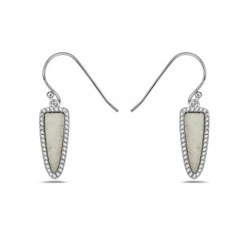 Sterling Silver EARRING DANGLE SHIELD WHITE OPAL WITH Cubic Zirconia AROUND-2S-7285WOPCL