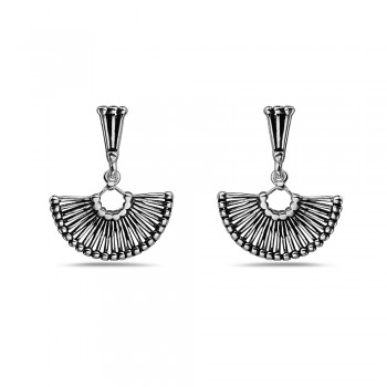 Sterling Silver EARRING DANGLE FAN SHAPE LINE PATTERN-2S-7288OX