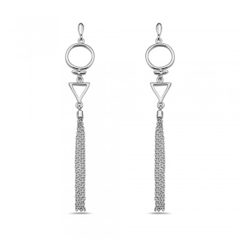Sterling Silver EARRING DANGLE CIRCLE TRIANGLE AND TASSEL-2S-7299E