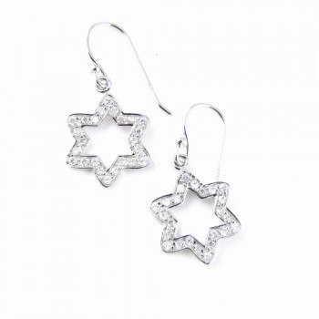 Sterling Silver EARRING DANGLE STAR Cubic Zirconia LINE-2S-7310CL