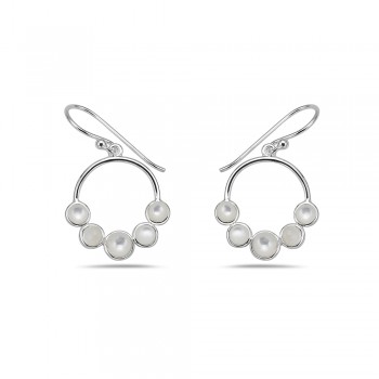 Sterling Silver EARRNG DANGLE CIRCLE ROUND MOTHER OF PEARL AT
