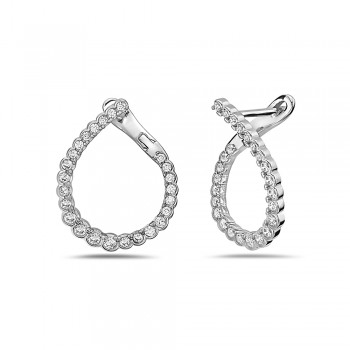 Sterling Silver EARRING TWISTED TEARDROP CZ LINE ON EAR