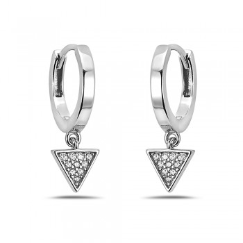 Sterling Silver EARRING HUGGIE TOP WITH TRIANGLE SWAROVSKI CZ
