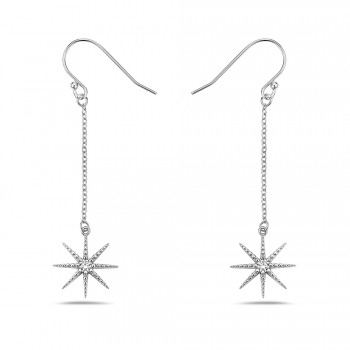Sterling Silver EARRING STARBURST SWAROVSKI CZ LONG DROP WITH F