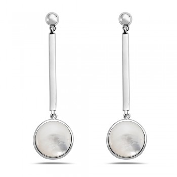 Sterling Silver EARRING LINEAR WITH ROUND DISC OF WHITE MOTHER