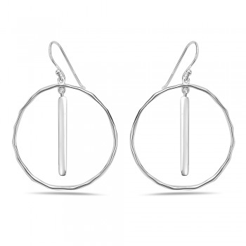 Sterling Silver EARRING DANGLE CIRCLE WITH LINEAR DROP CENTER