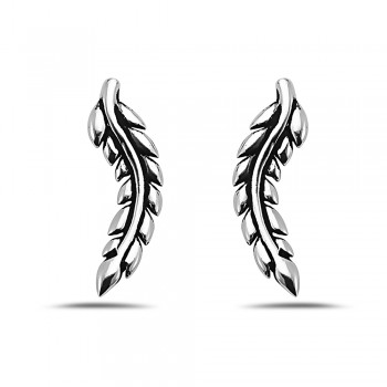 Sterling Silver EARRING WAVY LEAF CRAWLER OXIDIZED