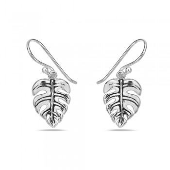 Sterling Silver EARRING MONSTERA LEAF DANGLE OXIDIZED