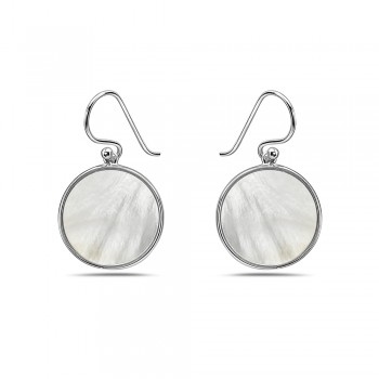 Sterling Silver EARRING ROUND DIC MOTHER OF PEARL DANGLE
