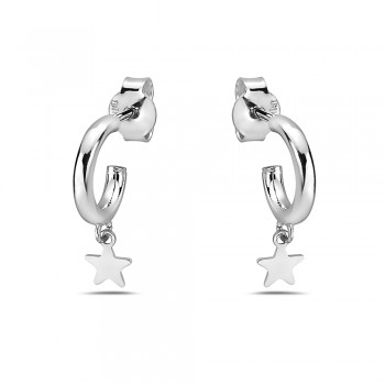 Sterling Silver EARRING PLAIN HOOP DANGLE LITTLE STAR