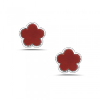 Sterling Silver EARRING STUD PLUM FLOWER IN RECONSTRUCTED STONE