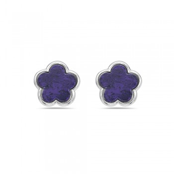 Sterling Silver EARRING STUD PLUM FLOWER IN RECONSTRUCTED STONE
