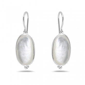 Sterling Silver EARRING OVAL SHAPE MOTHER OF PEARL KIDNEY WIRE