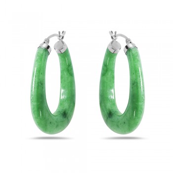 Sterling Silver EARRING DYED GREEN JADE LARGE HOOP