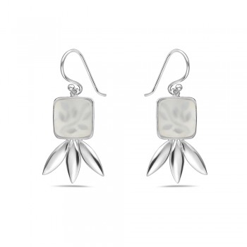 Sterling Silver EARRING DANGLE SQUARE MOTHER OF PEARL ON TOP OF