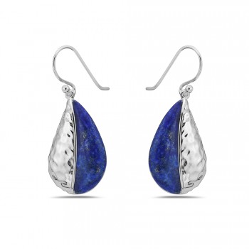 Sterling Silver EARRING GENUINE LAPIS DANGLING TEARDROP E-COAT