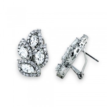 Brass Earring 4 Wavy Clear Cubic Zirconia Crystal