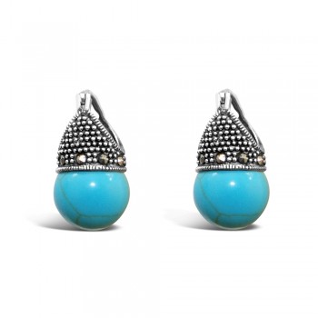 Marcasite Earring Latch Faux Turquoise Ball 12mm (2M-1032P) --Lighte