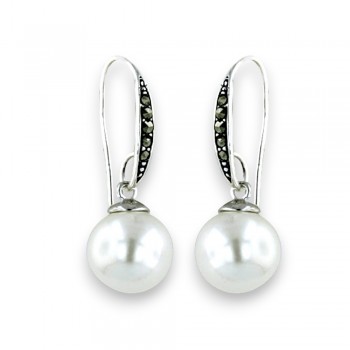 Marcasite Earring Marcasite Fish Wire with 10 mm Shell Pearl