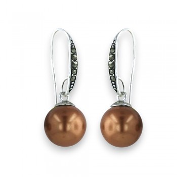 Marcasite Earring Marcasite Fish Wire with 10 mm Shell Pearl
