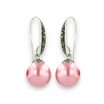 Marcasite Earring Marcasite Fish Wire with 10 mm Shell Pearl