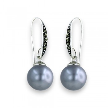 Marcasite Earring Marcasite Fish Wire with 10 mm Shell Pearl