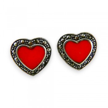 Marcasite EARRING HEART STUD MARCASITE WRAP RECONSTITUENT