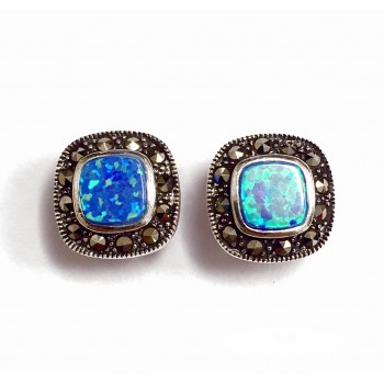 Sterling Silver Earrinng Synthetic Blue Opal Marca