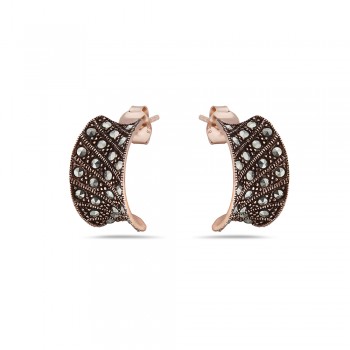 MS EARRING HOOP MARCASITE SLANTING LINES CONCAVE R