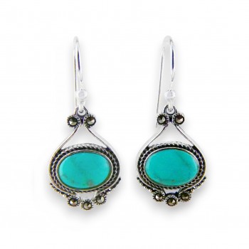 Marcasite EARRING DANGLE OVAL RECONSTITUENT TURQUOISE SID