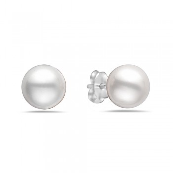 Sterling Silver Earring 8mm White Imitation Pearl Stud (2S-137 For