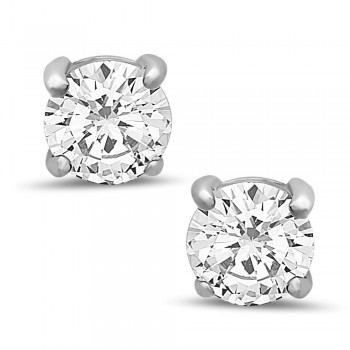 Sterling Silver Earring 12Mm Clear Cubic Zirconia Round Stud