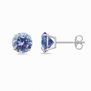 Sterling Silver Earring 5Mm Lvndr Cubic Zirconia Round Stud