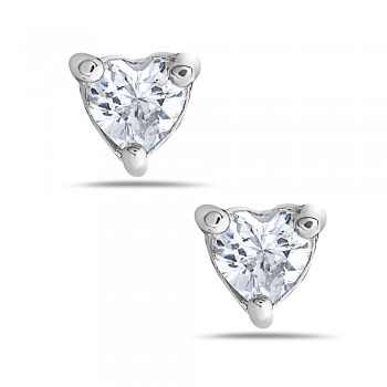 Sterling Silver Earring Clear Cubic Zirconia 5mm Heart Stud
