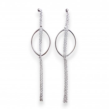 Sterling Silver Earring 125mm Plain 2 Linear Line with Open Marquis-