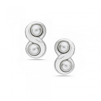 Sterling Silver Earring Double Faux Pearl in 'S' Shape