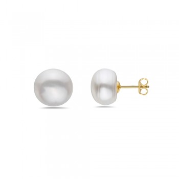 Sterling Silver EARRING 13-13.5MM POTATO FRESH WATER PEARL STUD