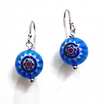 Sterling Silver EARRING BLUE/DARK BLUE/RED STAR BEAD BALL W/ FISH HOOK