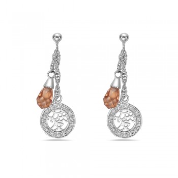 Sterling Silver Earring Champagne Cubic Zirconia Broilette,15mm Round Cubic Zirconia Chinese Char