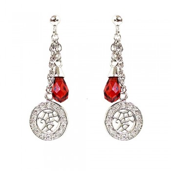 Sterling Silver Earring Garnet Cubic Zirconia Broilette,15mm Round, Cubic Zirconia Chinese Cha