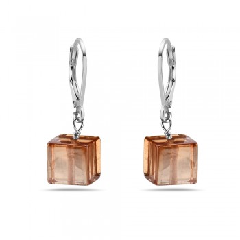 Sterling Silver EARRING 8X8MM CHAMPAGNE CZ DICE WITH LEVERBACK
