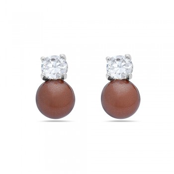 Sterling Silver EARRING 4MM COCKTAIL SET CLEAR CZ+6MM SMALL OLIVE(#4