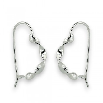 Sterling Silver Earring Twsited 'C' Curve with Fish Wire--Rhodium Plating/Nickle Free--