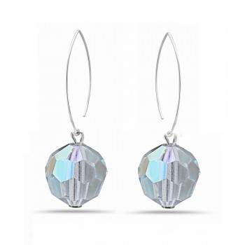 Sterling Silver Earring Small Almond Hook with 12mm AB color Cyrstal Crystal Ball-