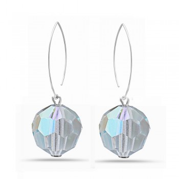 Sterling Silver Earring Small Almond Hook with 14mm AB color Cyrstal Crystal Ball-