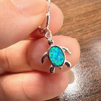 Sterling Silver Earring Blue Opal#16 Turtle with Level Back